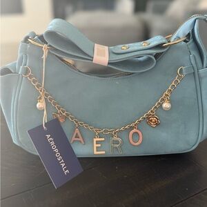 NWT Aeropostale Soft Velvet Blue Women's Shoulder Bag with Bag Charm